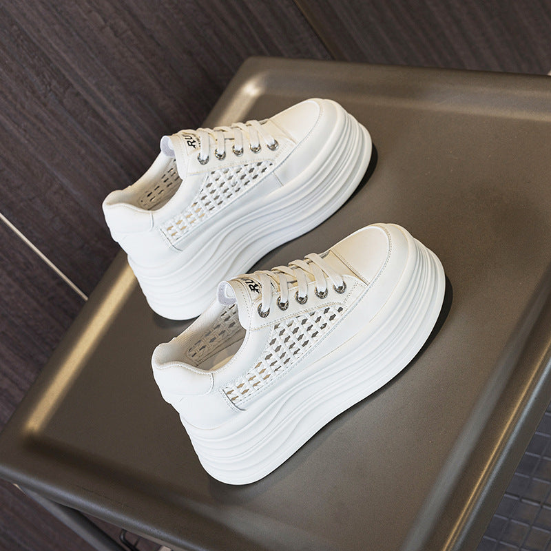 Women's Increasing Breathable Mesh White Thick Bottom Casual Shoes