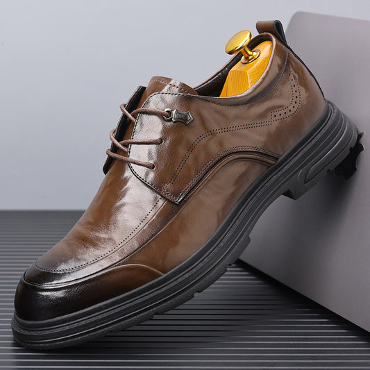 Men's Business Handmade Fashion Platform Cowhide Leather Shoes