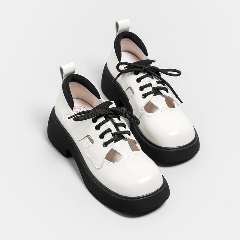 Women's Foot Beauty Power Style Butterfly Design Platform Small College Leather Shoes