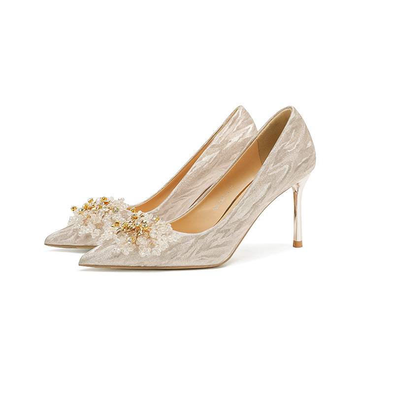 Women's Pointed High Stiletto Wedding Bridal Crystal Dress Women's Fashion Shoes
