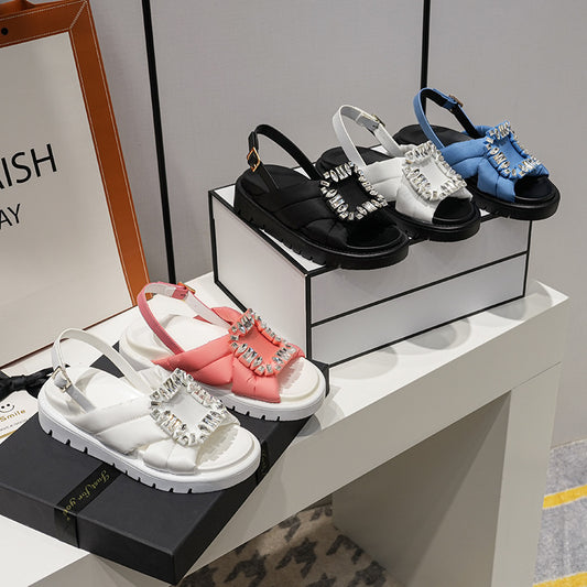 Women's Buckle Flat Platform Genuine Fashion Fashionable Sandals