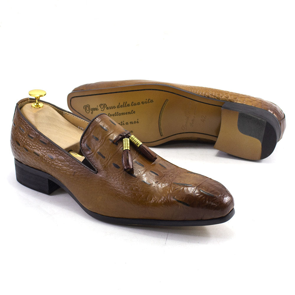 Men's Italian Handmade Business Authentic Tassel Male Crocodile Leather Shoes