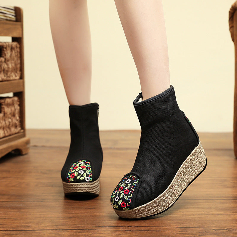 Women's Ethnic Style Fleece-lined Cotton Plain Ancient National Fashion Embroidery Women's Shoes