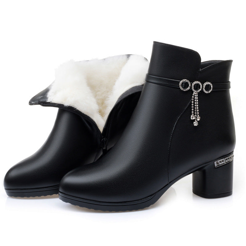 Women's Size Mom Wool Cotton Mid Thick Boots