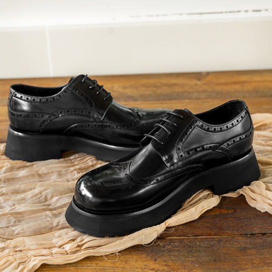 Men's Trendy Big Toe Thick Bottom Brogue Leather Shoes