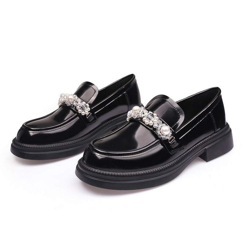Authentic Solid Color College Style Small Pearl Word Women's Shoes