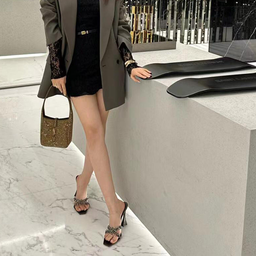 Women's French Rhinestone Summer Cross Strap High Heels