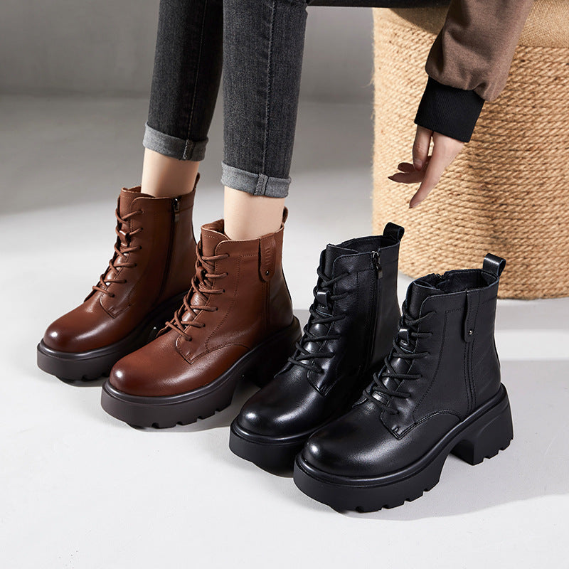 Women's First Layer Cowhide Martin Platform Genuine Boots