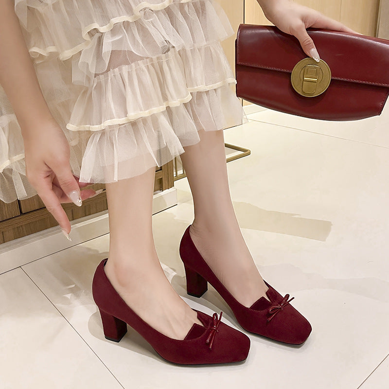 Women's French Advanced Design Sense Niche Small V Square Head Classy Women's Fashion Shoes