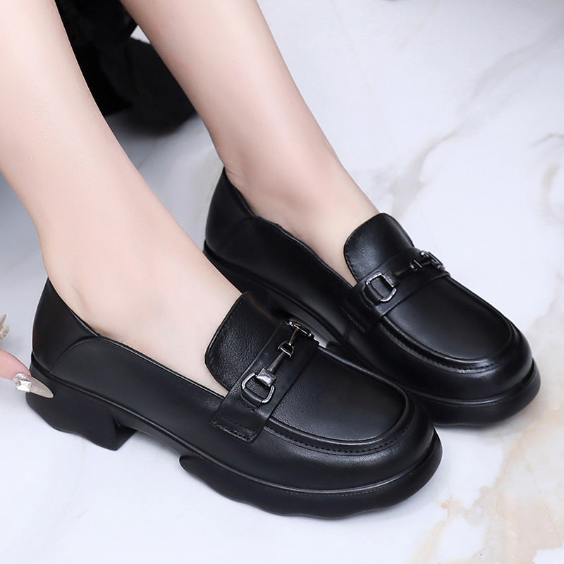Women's Layer Cowhide Autumn Soft Bottom Thick Not Loafers