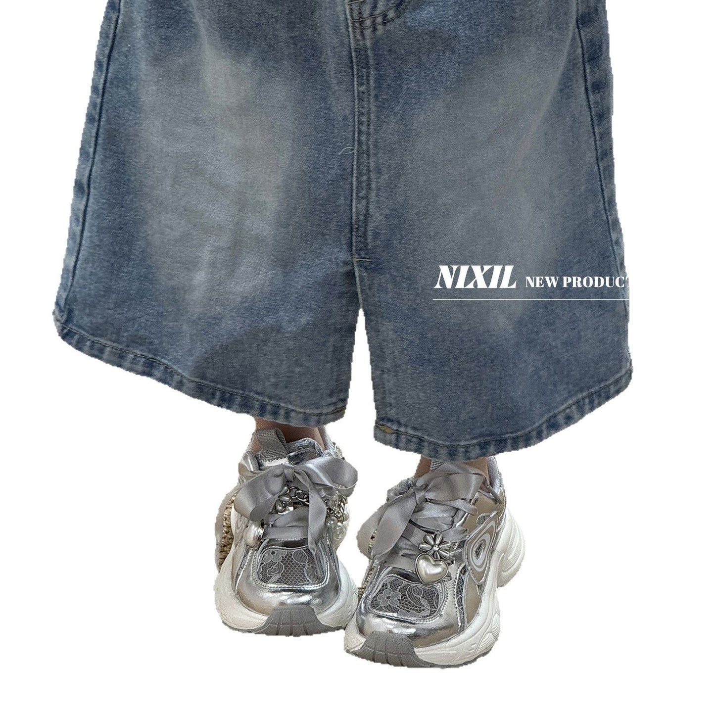 Dad Pearl Lace Screen Sier Chain Kid's Sneakers