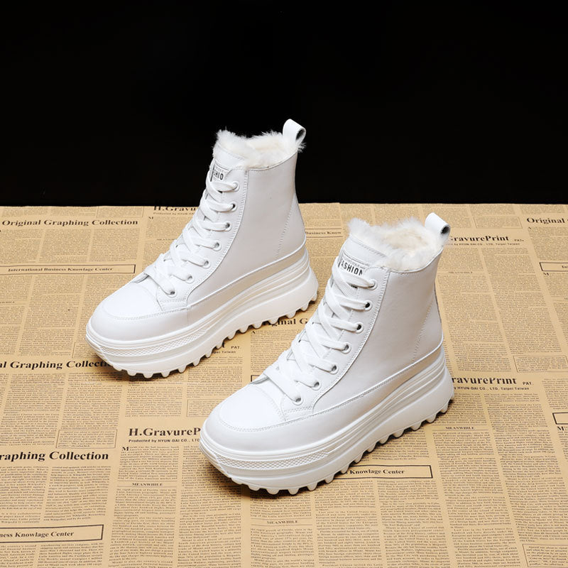 Women's Muffin Height Increasing Insole Cowhide Ankle Boots