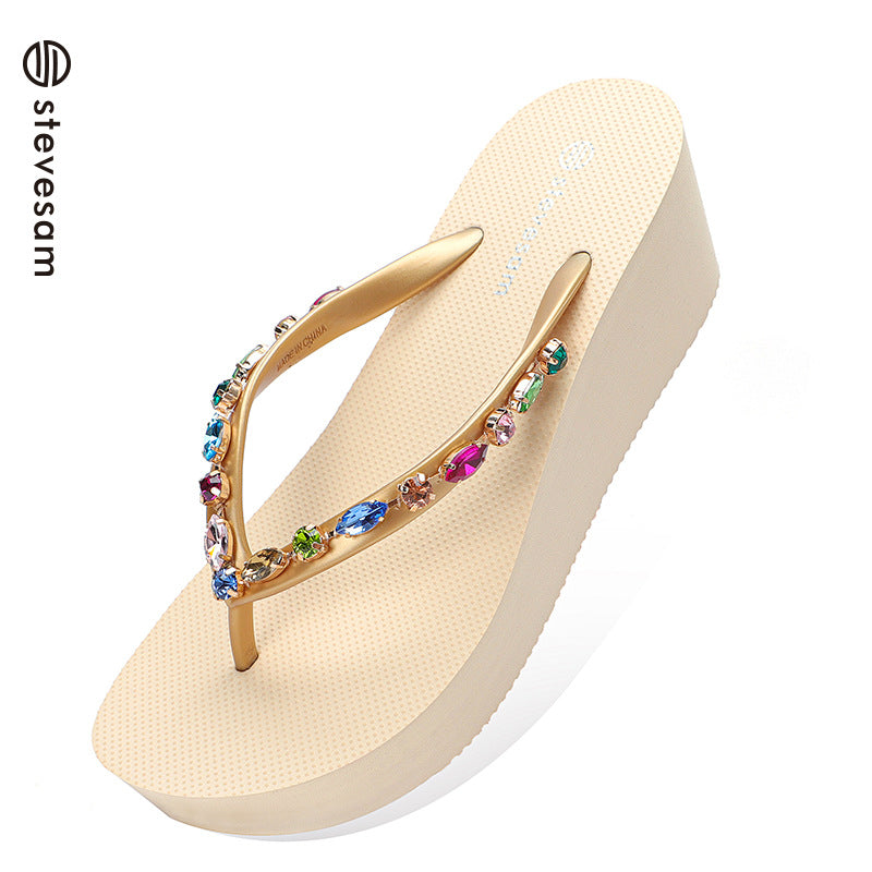 Women's Rhinestone Chain Summer High Travel Beach Heels