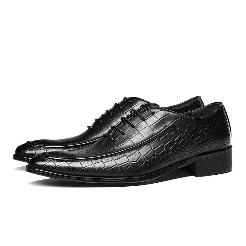 Men's Pointed Stone Embossed Business Formal Wear Leather Shoes