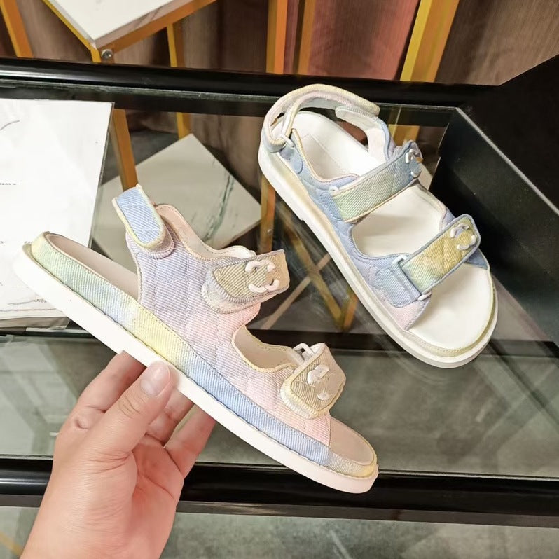 Women's Style Correct Logo Velcro Platform Retro Gel Beach Sandals