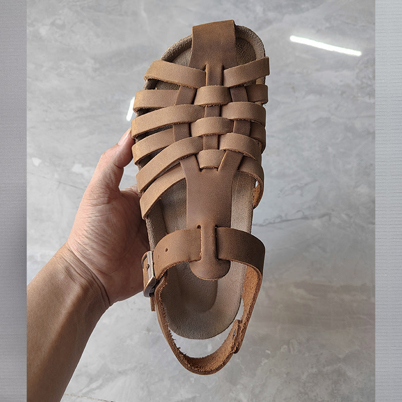 Women's Woven First Layer Cowhide Retro Fashion Sandals