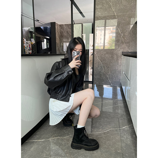 Women's Sheepskin Height Increasing British Style Platform Boots