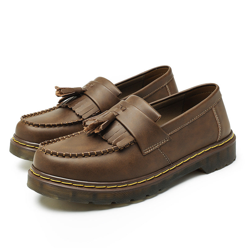 Women's Tassel Genuine British Style Fashion Round Toe Plus Men's Casual Leather Shoes