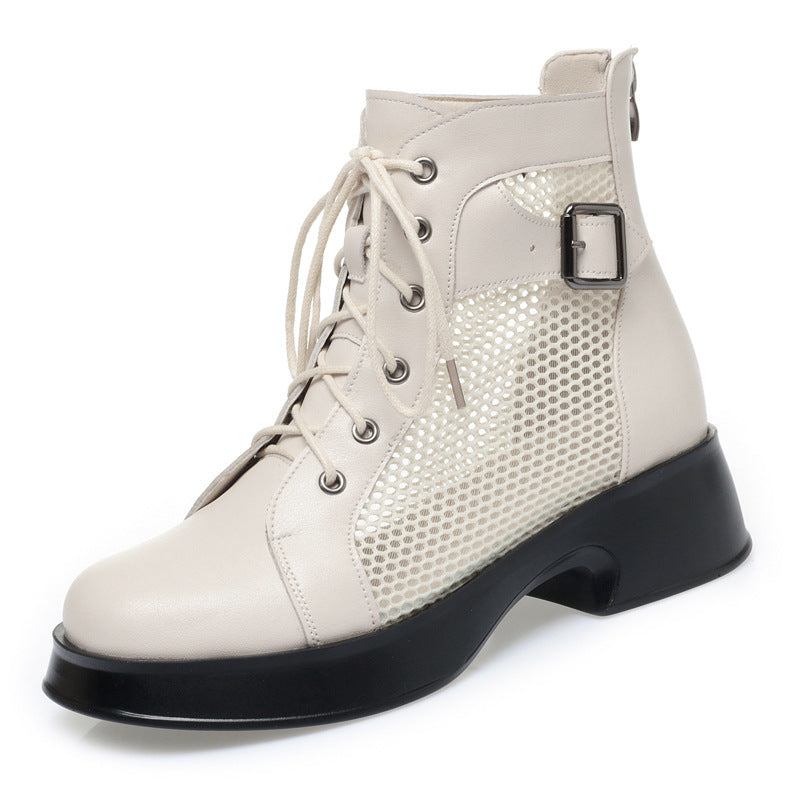 Women's Single Mid Chunky British Lace Screen Boots