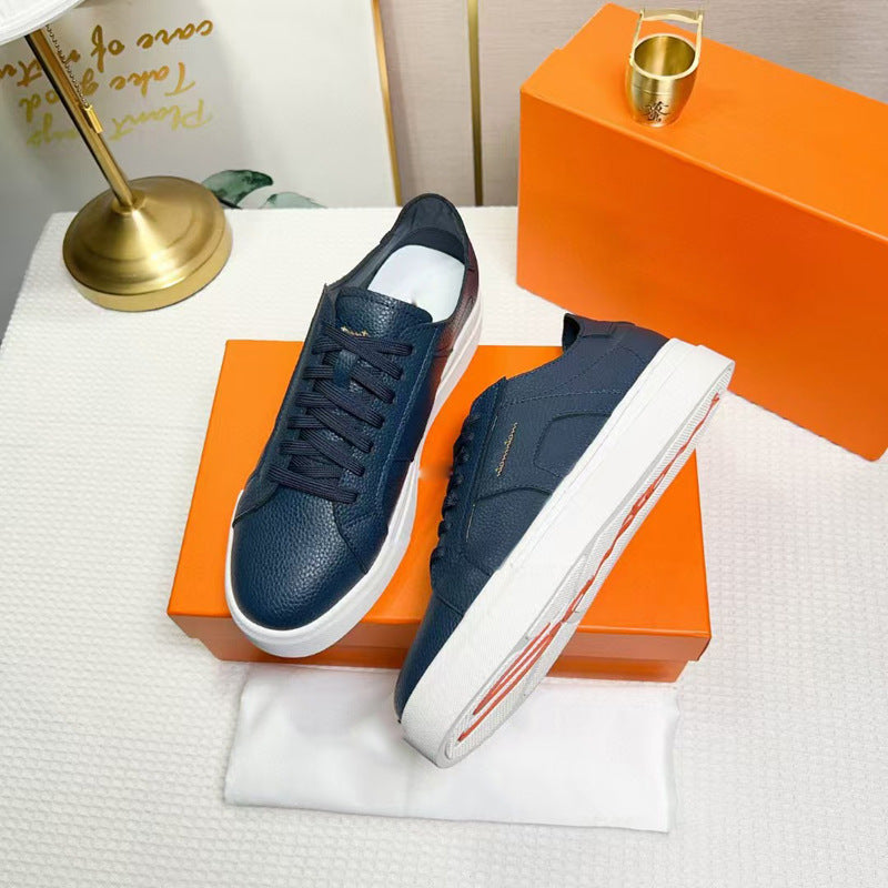 Men's Calfskin Color Matching Lace Up Comfort Sneakers