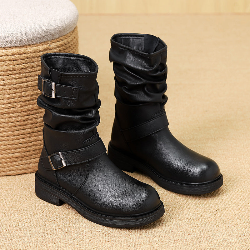 Retro Western Skinny Belt Buckle Joker Boots