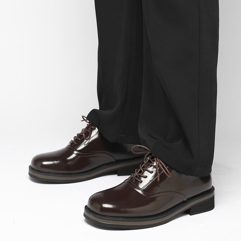 Men's Business Elite Square Head Derby Thick Bottom Fashion British Men's Casual Leather Shoes