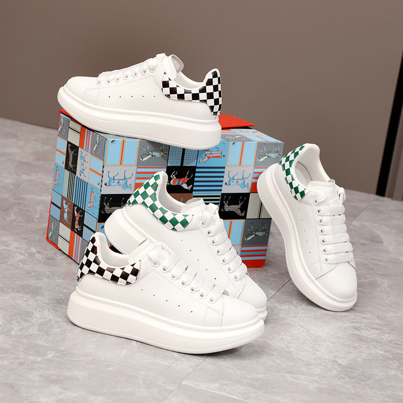 Innovative White Chessboard Plaid Personality Trendy Casual Shoes