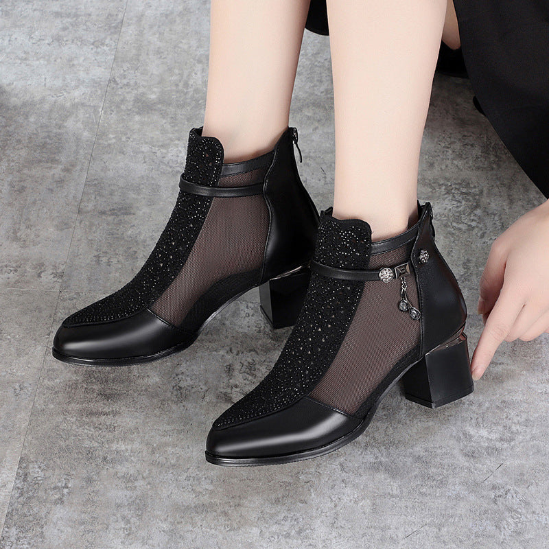 Women's Mid Hollow Mesh Single Short Thick Boots