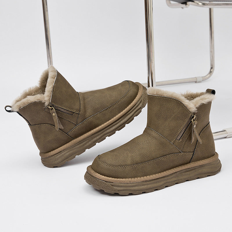 Men's Fur Integrated Side Zipper Waterproof Fleece Snow Boots