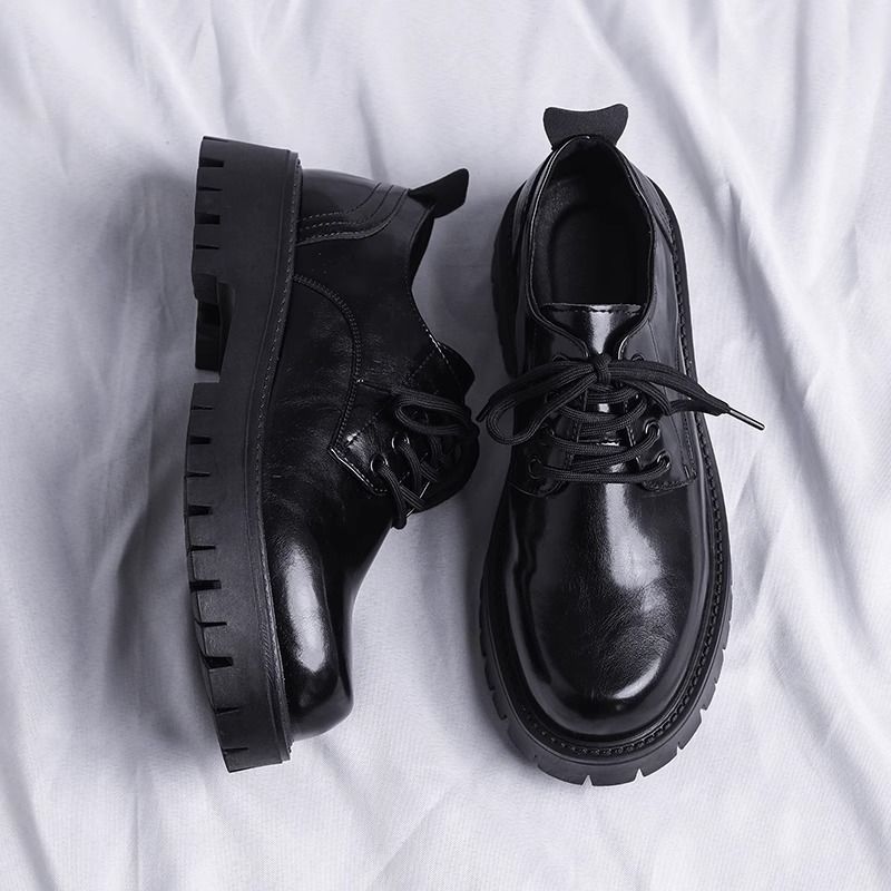 Men's Black British Style Soft Bottom Business Height Increasing Leather Shoes