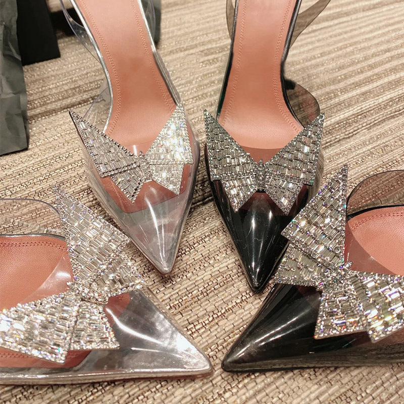 Women's Spring Pointed Toe Transparent Cap Rhinestone Sandals