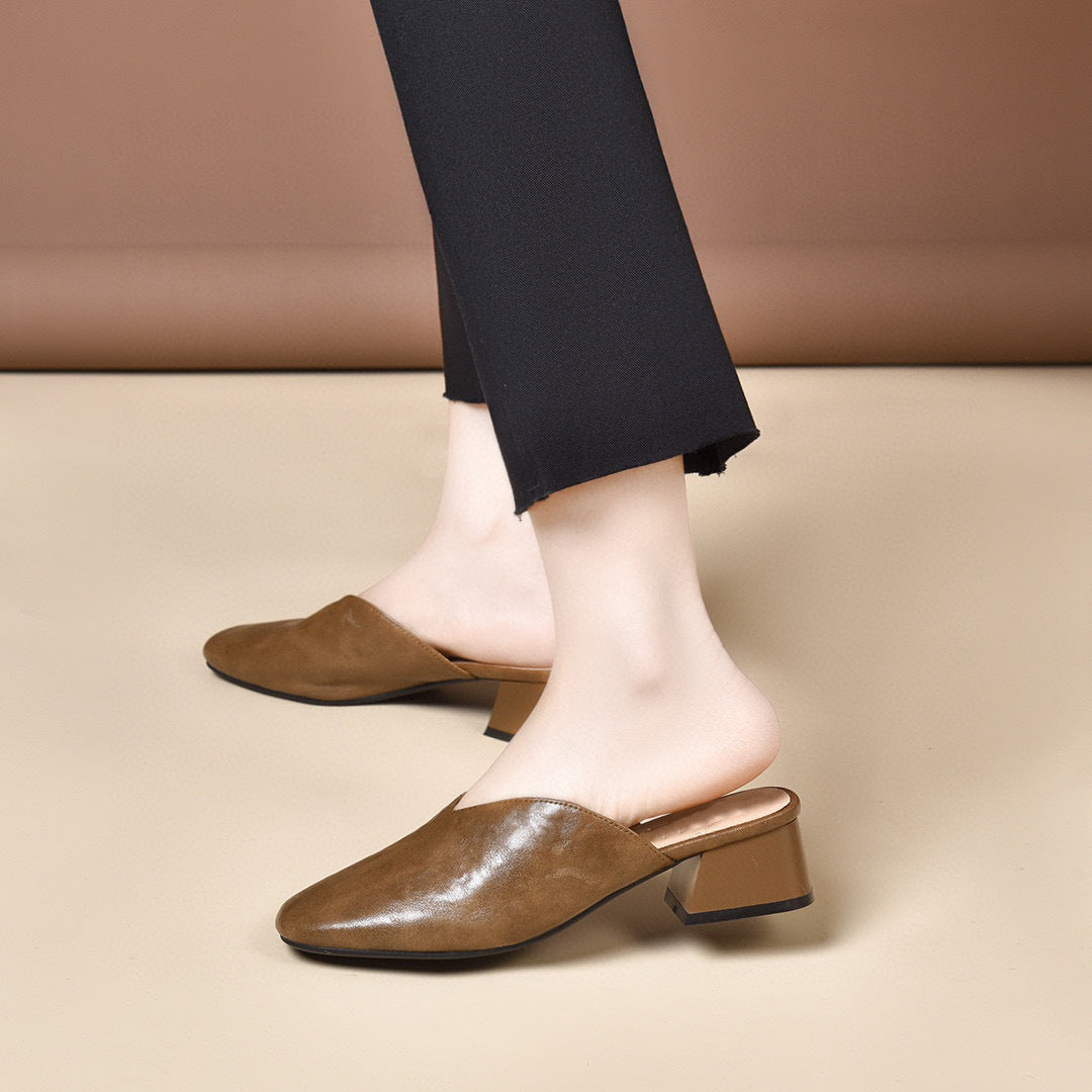 Women's Wear Summer Square Toe Simple Temperament Heels