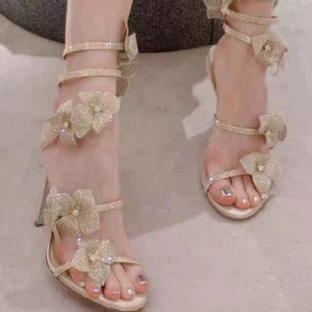 Flower Snake-shaped Winding Tape High Round Heels