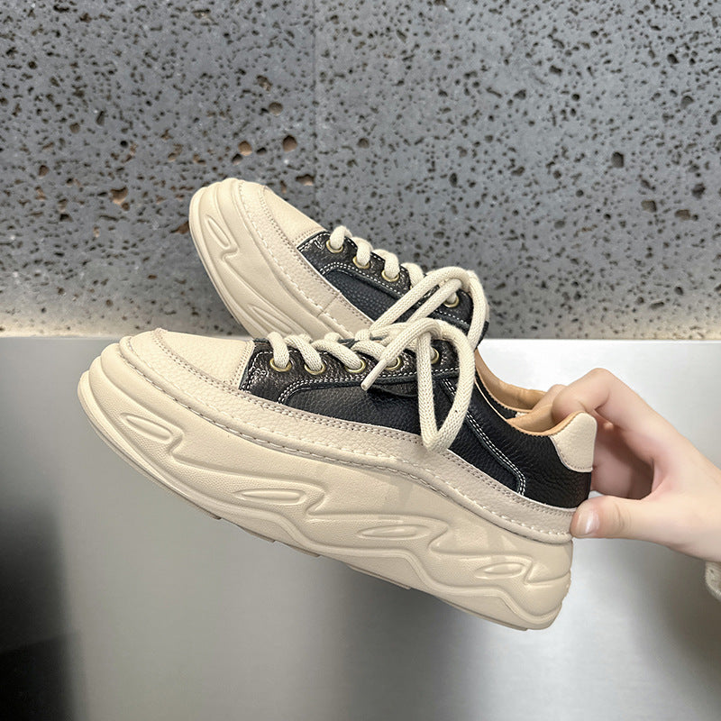 Women's Layer Cowhide Bread Fashion Platform Retro Casual Shoes