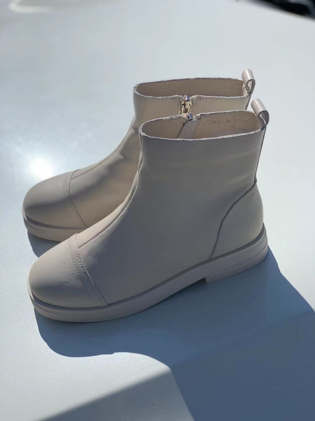 Women's Side Zipper Top Layer Cowhide Dr. Boots