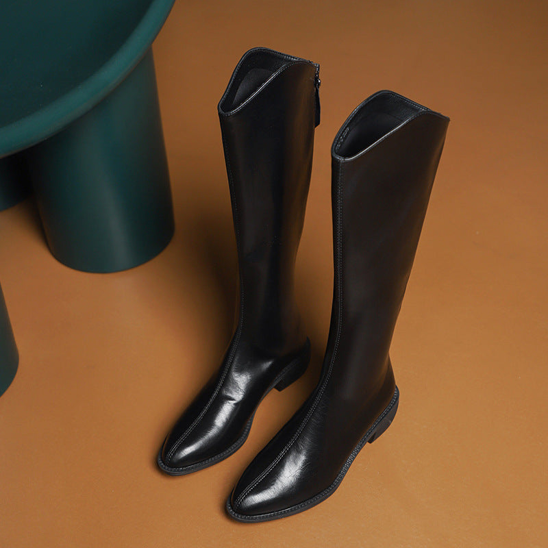 Cut Milk Tea Brown Chunky Female Boots