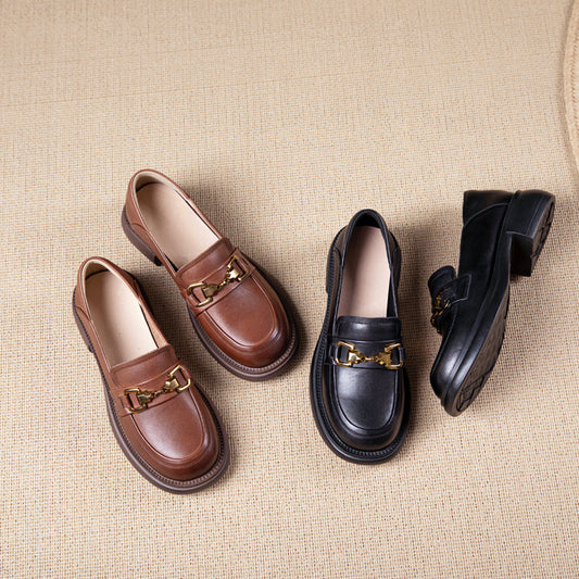 Women's Cowhide Commuter Rubber Sole British Style Loafers