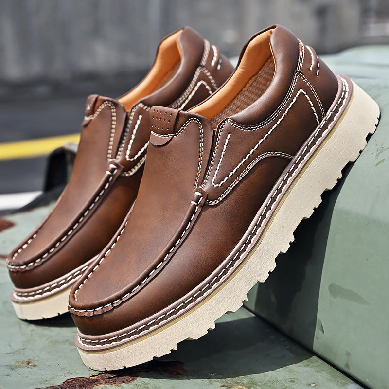 Men's Pedal Large Size Autumn Genuine Retro Platform Men's Casual Leather Shoes