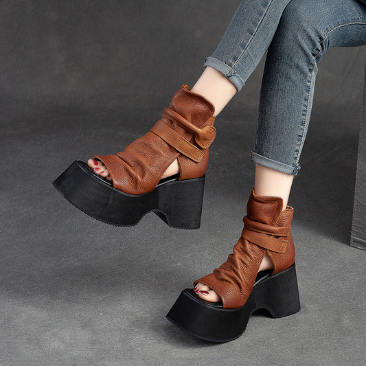 Women's Thick Bottom Peep Toe First Layer Heels
