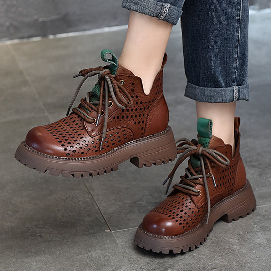 Price Top Layer Cowhide Platform Retro Hollow Out Tied Sandals