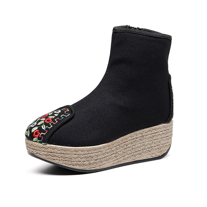 Women's Ethnic Style Fleece-lined Cotton Plain Ancient National Fashion Embroidery Women's Shoes