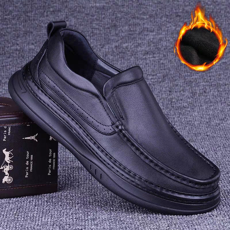 Men's Genuine First Layer Cowhide Solid Platform Plus Veet Stitching Men's Casual Leather Shoes