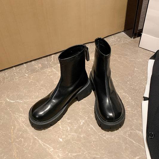 Women's Platform Martin Chunky Ankle Soft Brown Boots