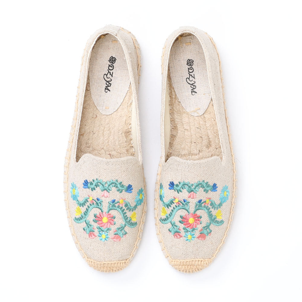 Women's Closed Toe Embroidered Flat Fisherman Fashion Canvas Shoes