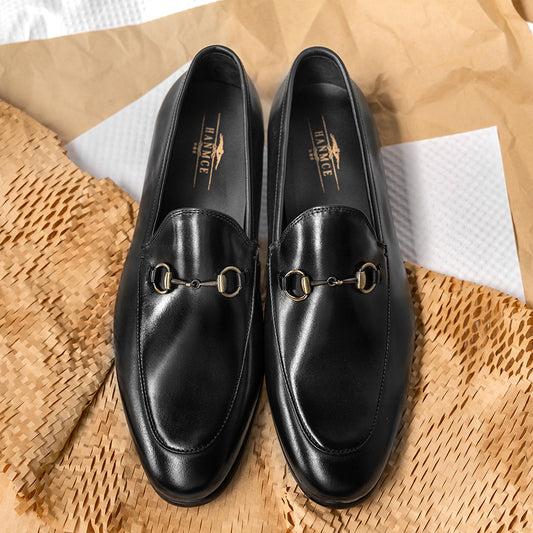 Men's Version Korean Style Penny Business Round Leather Shoes