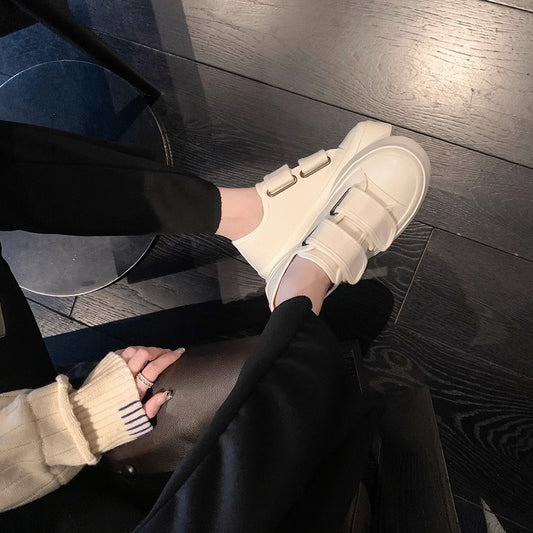 Women's Size Thick Bottom Velcro White Pumps Casual Shoes