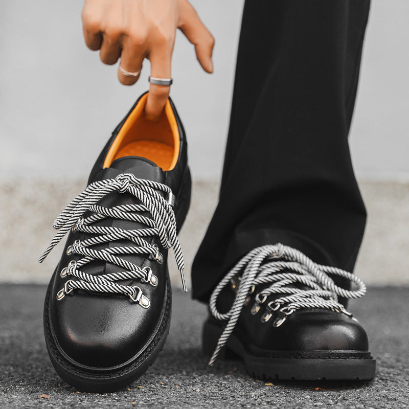 Black Derby High Street Couple Thick Men's Casual Leather Shoes