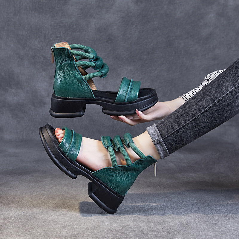 Women's Summer Roman First Layer Cowhide Retro Outdoor Open Toe Sandals