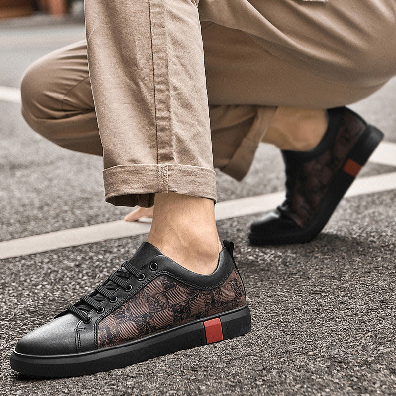 Men's Board Flat Fashionable Cowhide Spring Plaid Sneakers
