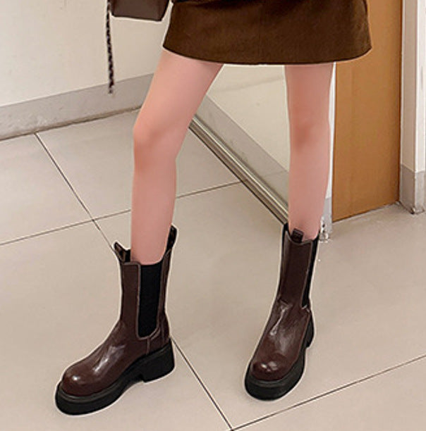 Women's Shrink Horse Elastic Band Thick Bottom Boots